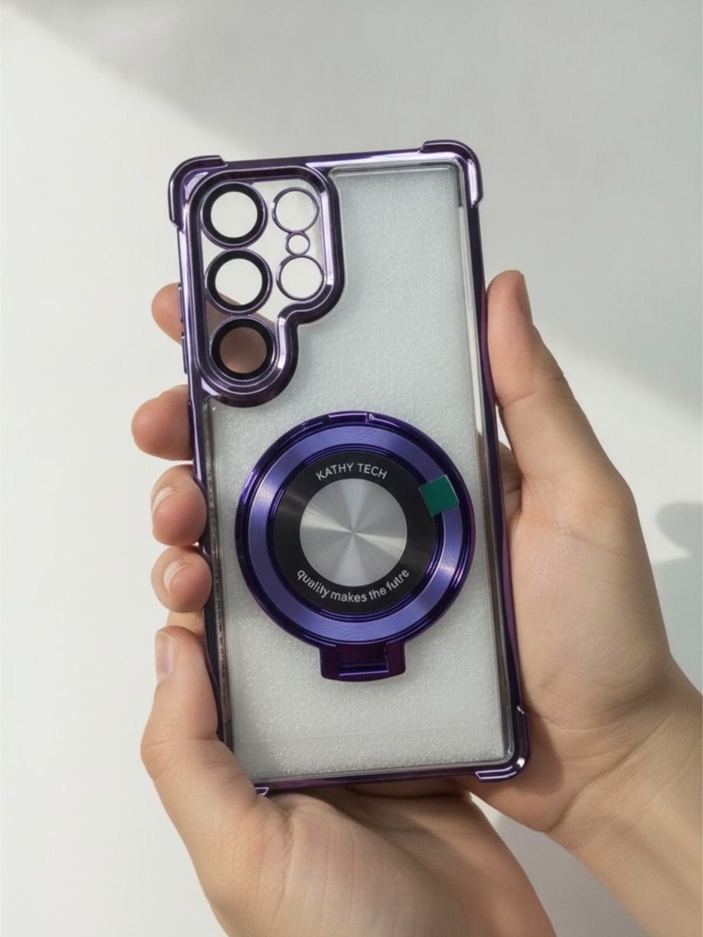 Purple Metallic Phone Case with Ring Grip for Samsung S25 Ultra